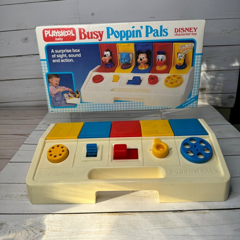 Playskool Disney Busy Poppin Pals‎ Baby Toy Mickey Donald Goofy Pluto Dumbo 1986